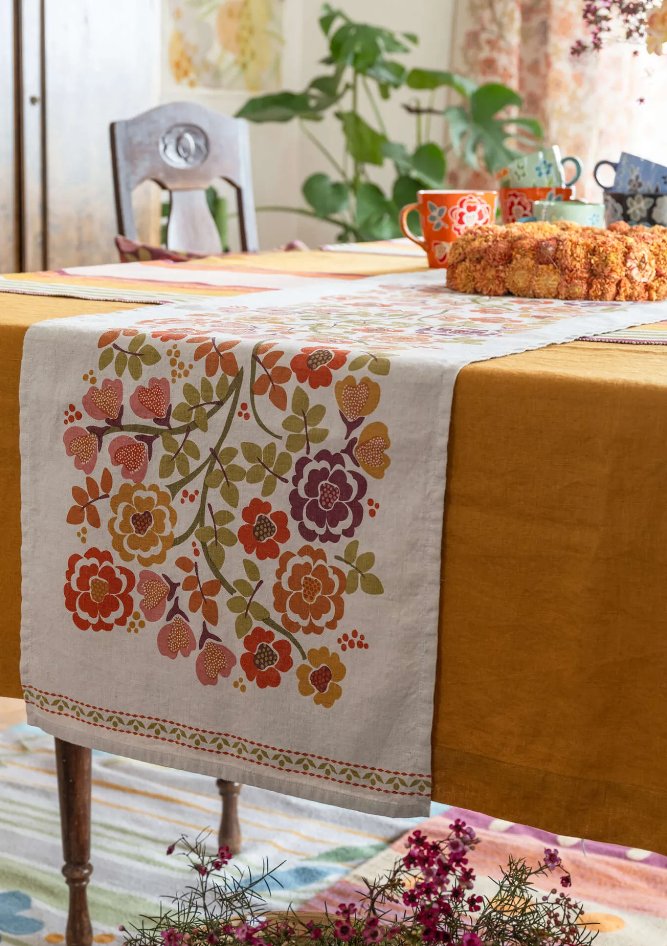 Kaitaliina "Wild rose" pellavaa ja puuvillaa